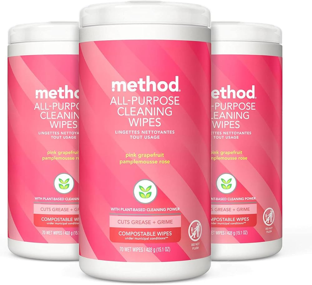Method All-Purpose Cleaning Wipes, Pink Grapefruit, Multi-Surface, Compostable, 70 Count (Pack of... | Amazon (US)