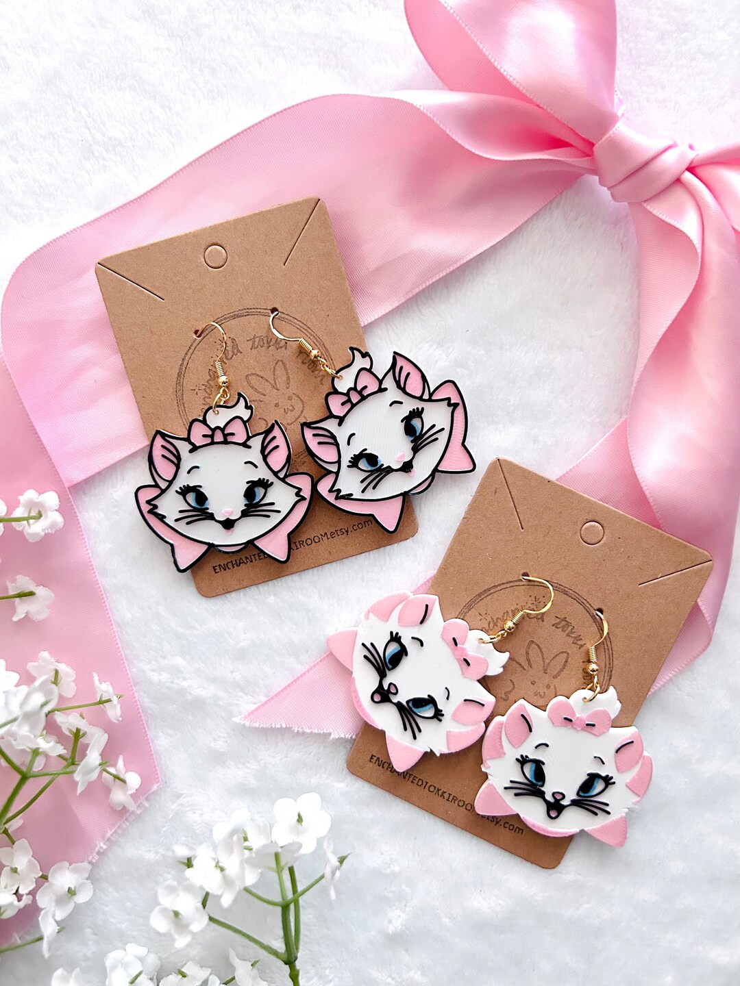 Marie Earrings 3D Printed Aristocats Marie Earrings Cat Earrings Pink Earrings Kitten Earrings Ha... | Etsy (Global)