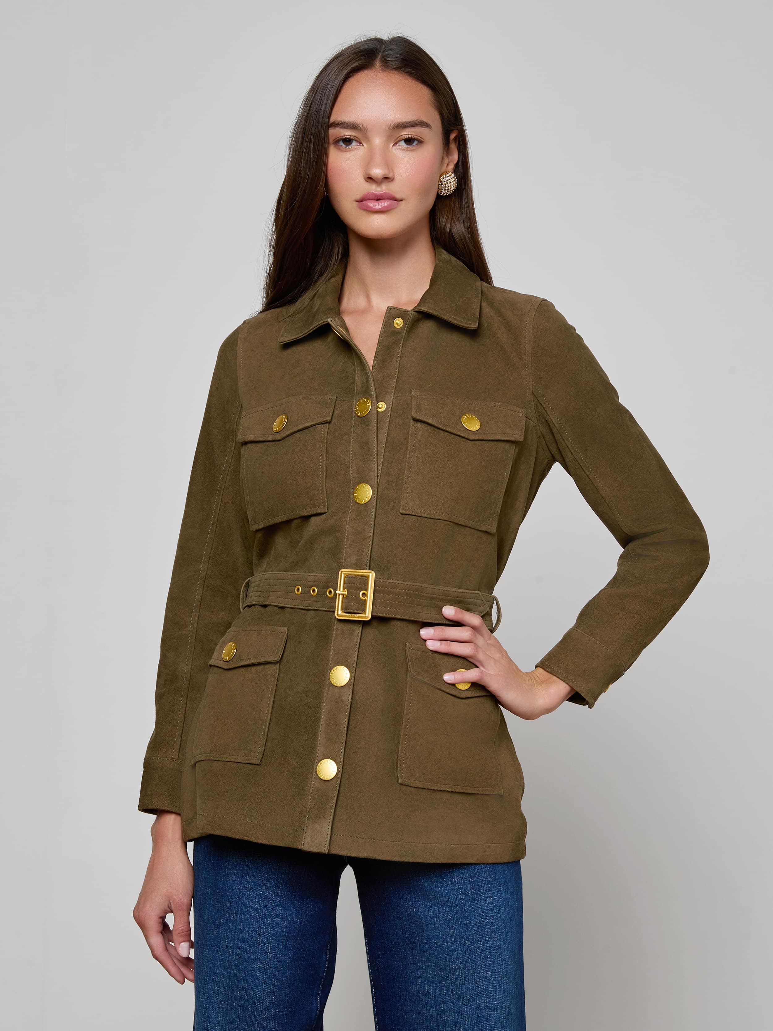 Ishani Suede Jacket in Olive | L'AGENCE | L'Agence