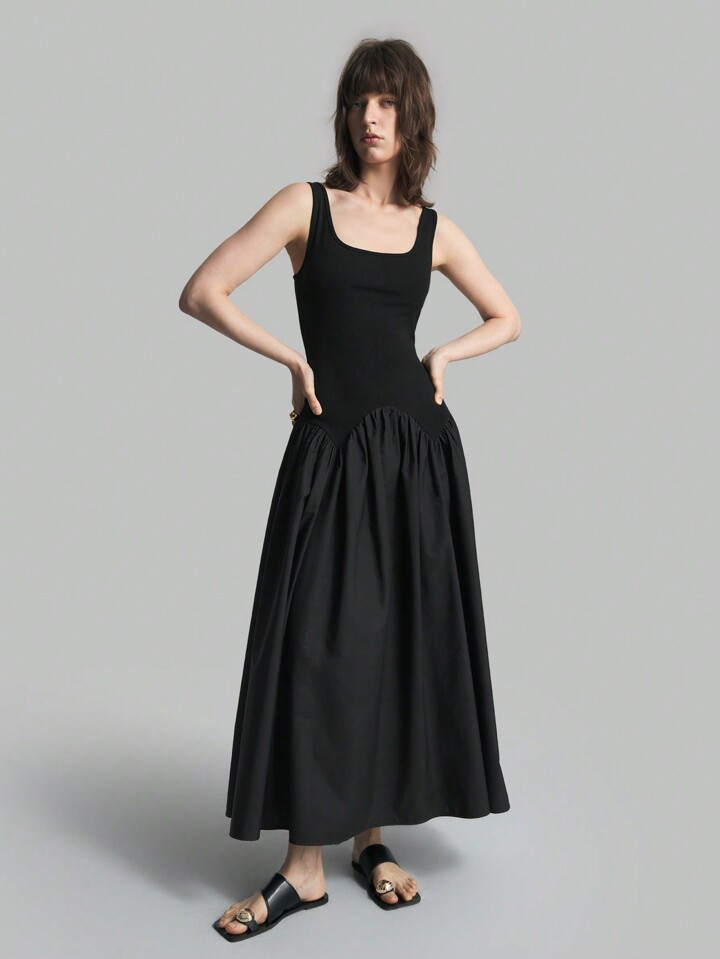 Ontre Women's Summer Solid Color Square Neck Sleeveless Long Casual Dress | SHEIN
