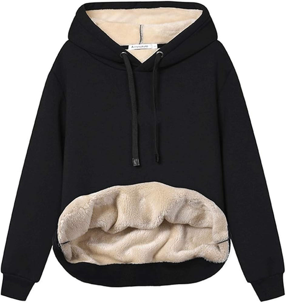 Haellun Womens Casual Winter Warm Fleece Sherpa Lined Pullover Hooded Sweatshirt | Amazon (US)