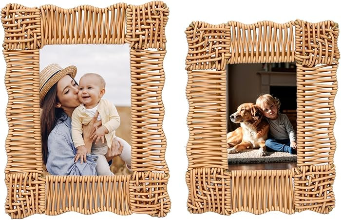 SwallowLiving Rattan Picture Frame 5x7 & 4x6, Boho & Farmhouse Style Rattan Photo Frames Set of 2... | Amazon (US)