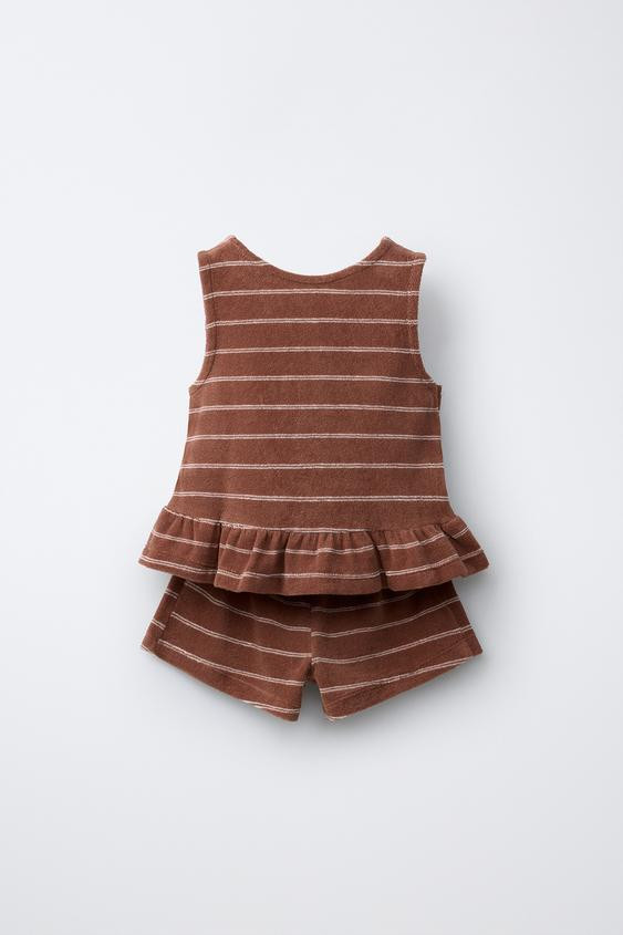 TOWEL EFFECT STRIPED T-SHIRT AND BERMUDA SET | Zara US