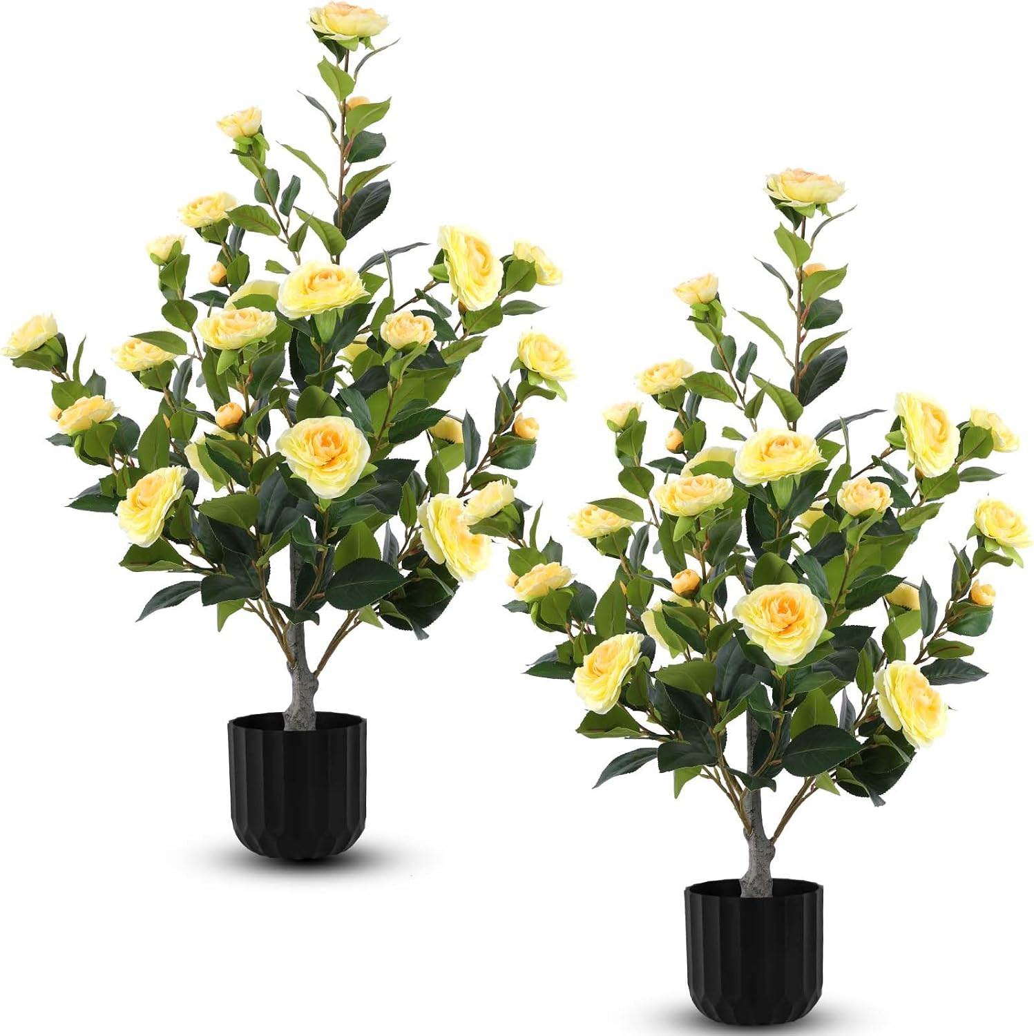 Hananona 2 Pcs Potted Artificial Camellia Trees, Yellow, 35" | Amazon (US)