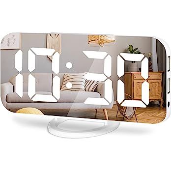 Amazon.com: Digital Alarm Clock,Lamisola Large LED Mirror Display, 2 USB Charging Ports，Auto Di... | Amazon (US)