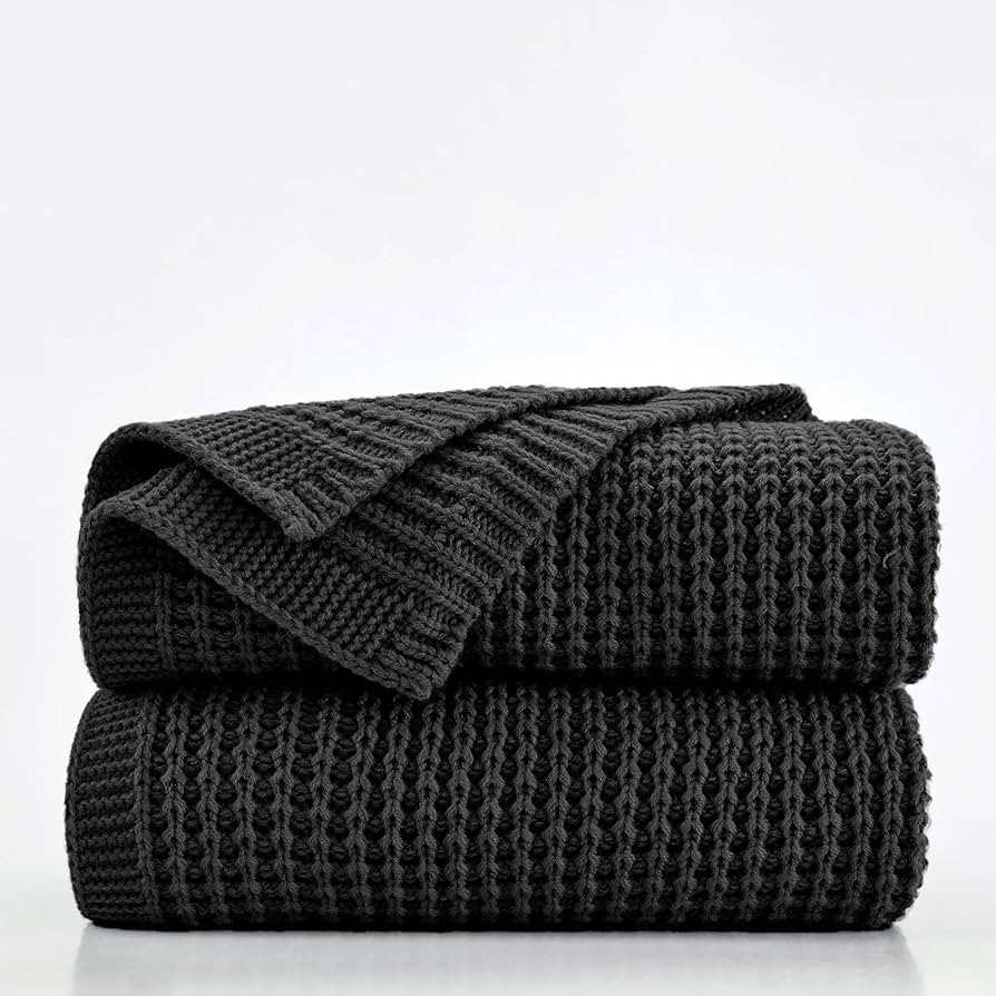 Black Throw Blanket for Couch, Soft Chunky Cable Knit Throw Blanket, Classic Fisherman's Rib Stit... | Amazon (US)