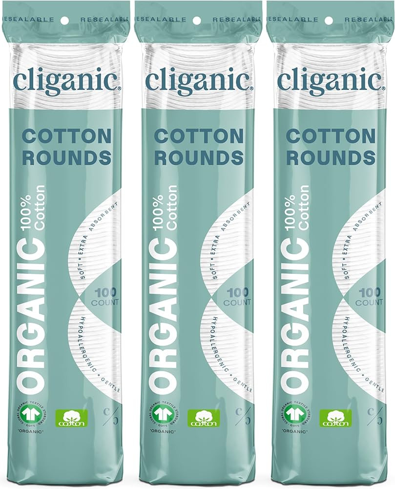 Cliganic Organic Cotton Rounds (300 Count) Makeup Remover Pads, Hypoallergenic, Lint-Free | 100% ... | Amazon (US)