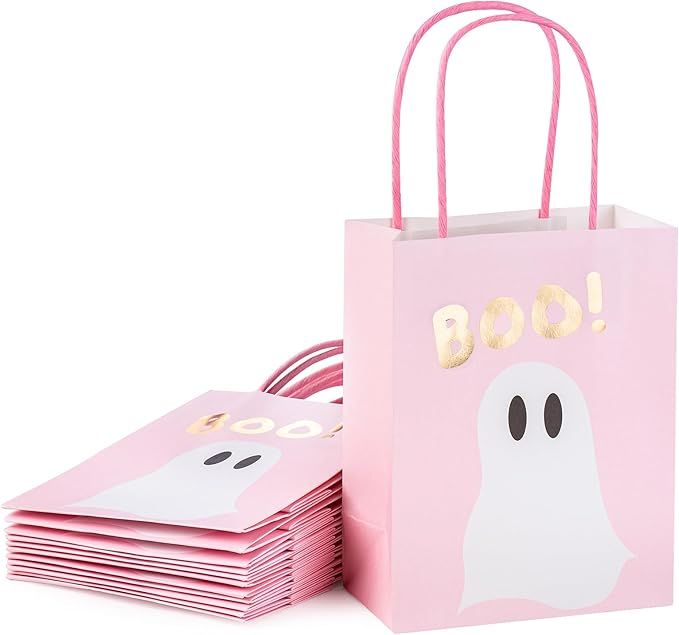 WRAPAHOLIC 12 Pack 7" Small Halloween Kraft Paper Gift Bags - Pink Ghost Boo Design for Hallowen,... | Amazon (US)