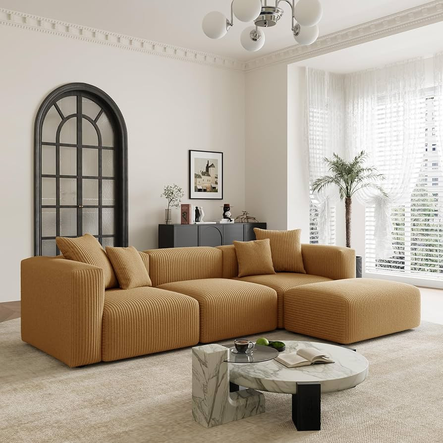 Acanva Convertible Modular Sectional Sofa with Movable Ottomans, Free Combination Corduroy Couch ... | Amazon (US)