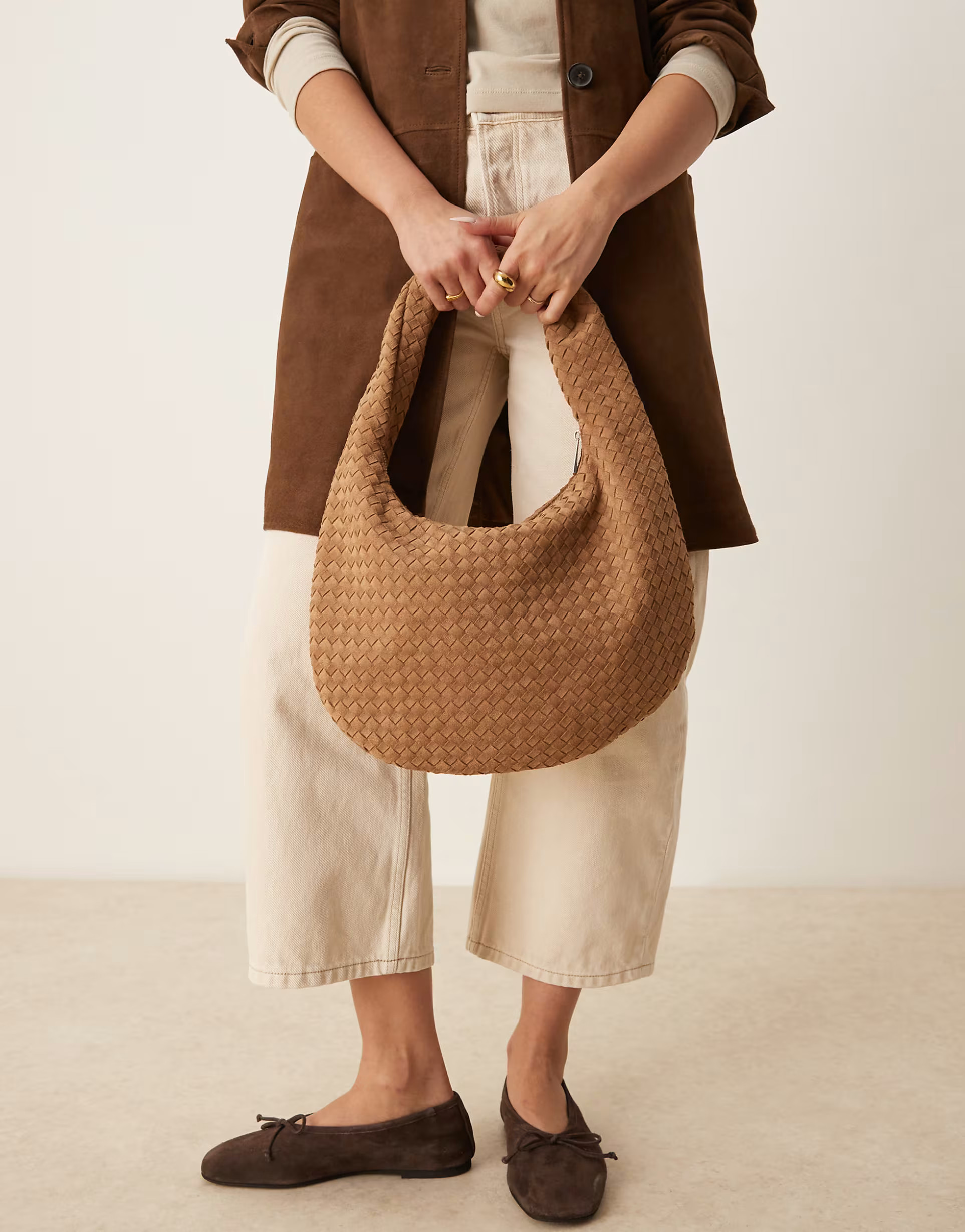 Gina Tricot faux suede braided shoulder bag in camel | ASOS (Global)