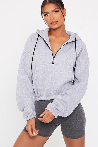 Greymarl Half Zip Hooded Sweatshirt | ISAWITFIRST