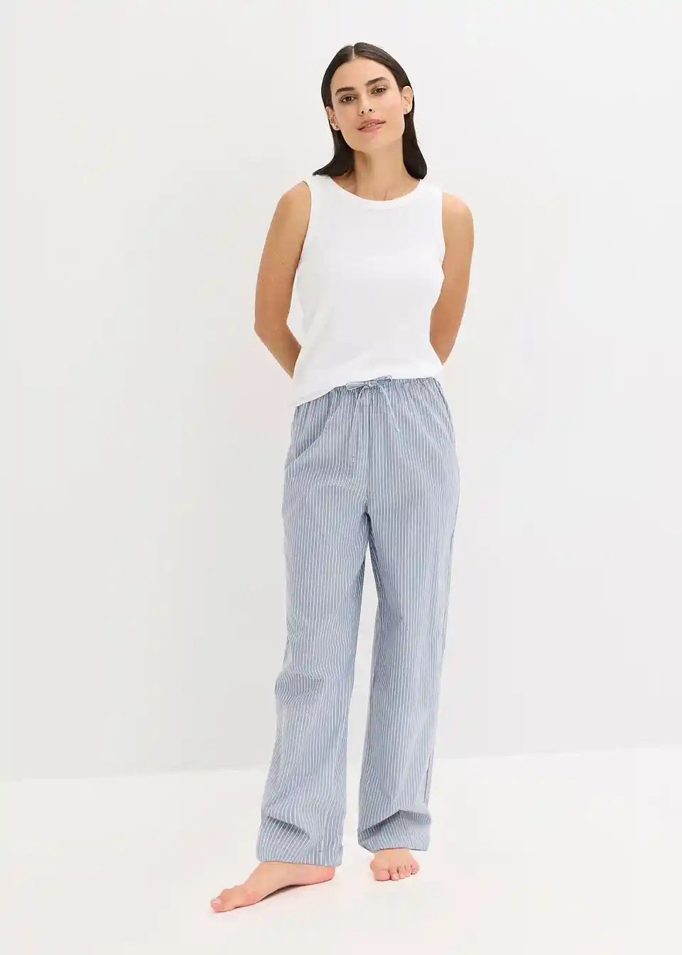 Pyjama mit Ripp Top und gewebter Hose | Bonprix DE