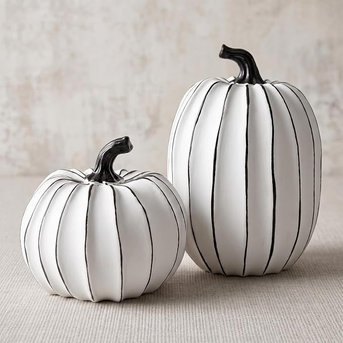 FESTGLOX White and Black Halloween Pumpkin Decor, Small Resin Pumpkin Set | 2Pcs Decorative Pumpk... | Amazon (US)