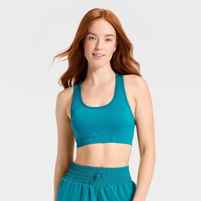 Women's Seamless Medium Support Racerback Sports Bra - All In Motion™ Teal Blue M | Target