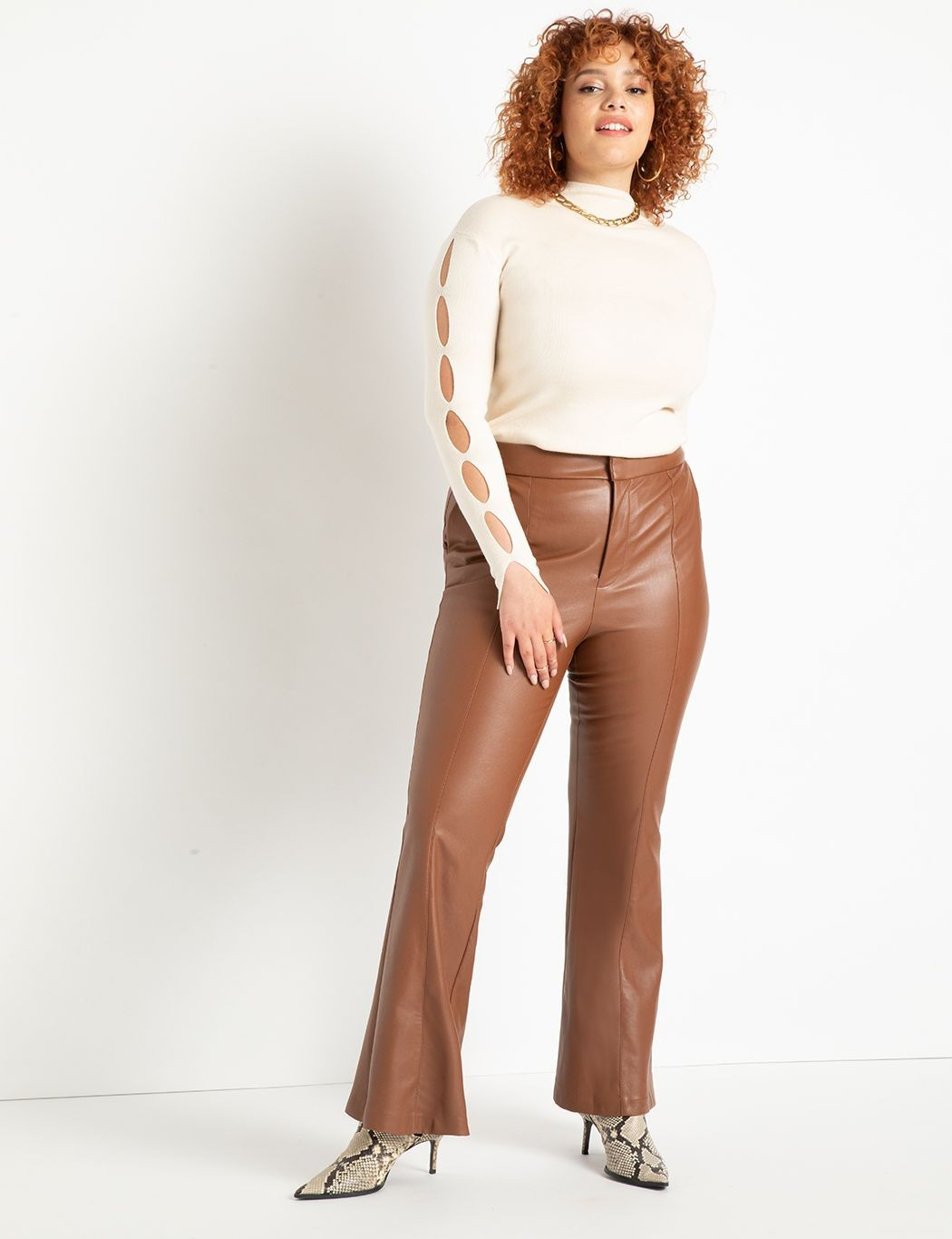 Faux Leather Flare Leg Trouser | Women's Plus Size Pants | ELOQUII | Eloquii