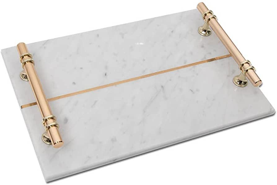Soulscrafts Marble Tray with Gold Metal Handles 12 x 8 Inch Bathroom Vanity Tray Decorative Tray ... | Amazon (US)