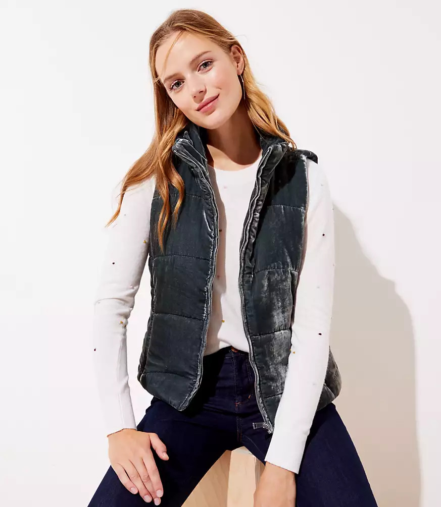 Tall Velvet Puffer Vest | LOFT