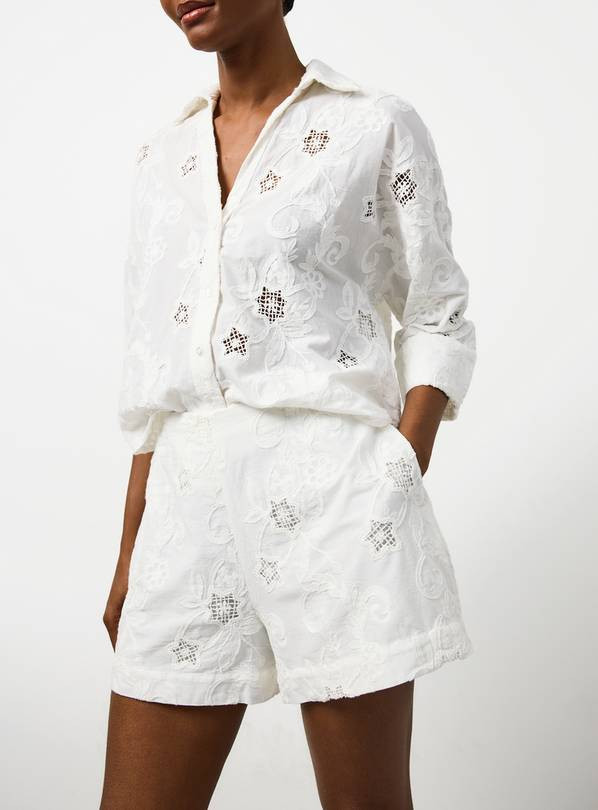 Buy White Lace Broderie Detail Tailored Shorts 20 | Co-ords | Tu | Tu Clothing