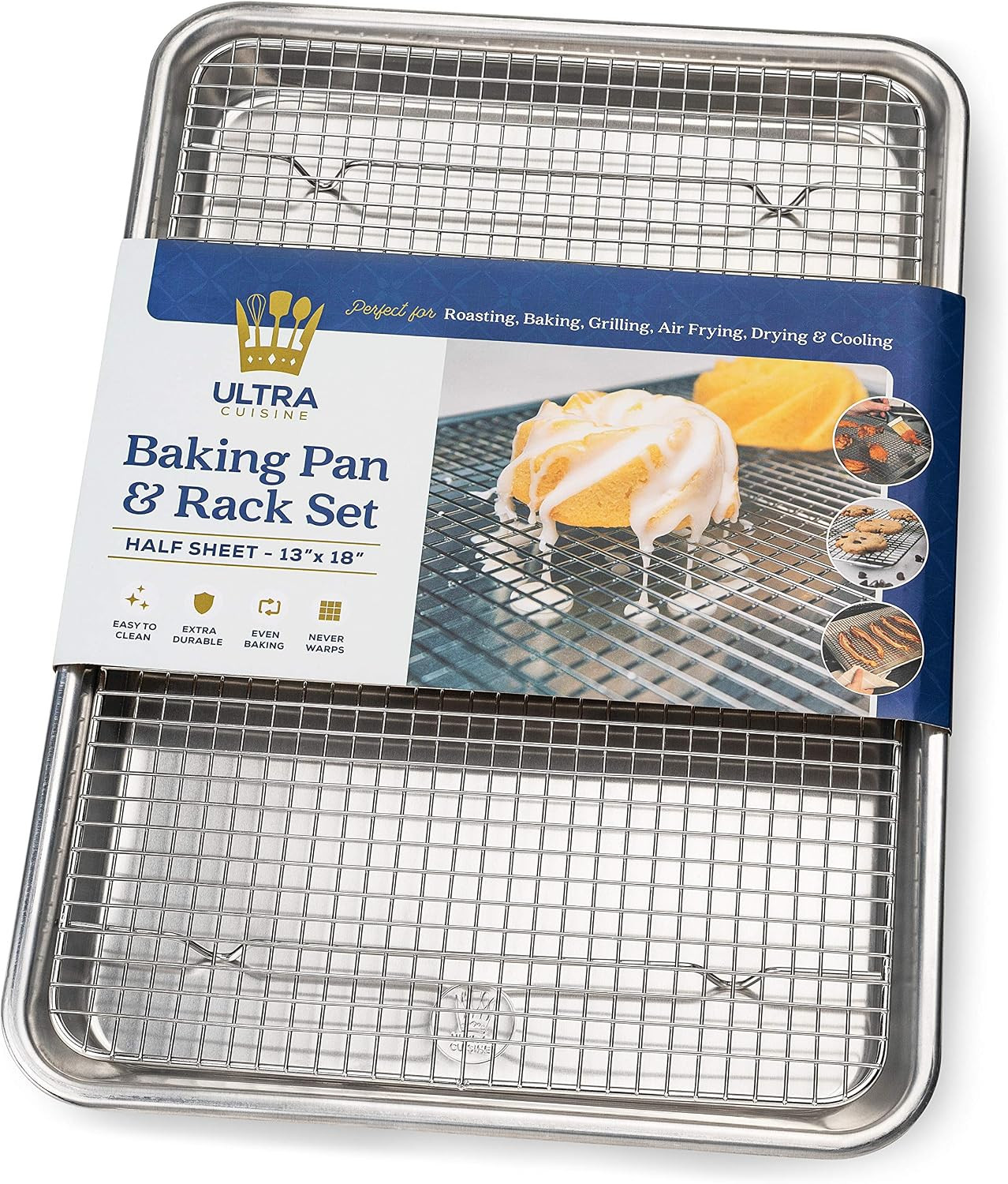 Aluminum Baking Sheet with Cooling Rack Set, 13''x18'' (Half Sheet Pan) | Amazon (US)