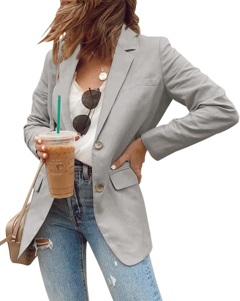 Newffr Womens Open Front Blazers Casual Long Sleeve Lapel Collar Button Down Work Office Jackets Bla | Amazon (US)