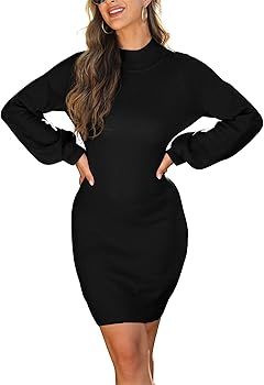 GRECERELLE Women's Mock Neck Ribbed Long Sleeve Bodycon Pullover Cute Mini Sweater Dress | Amazon (US)