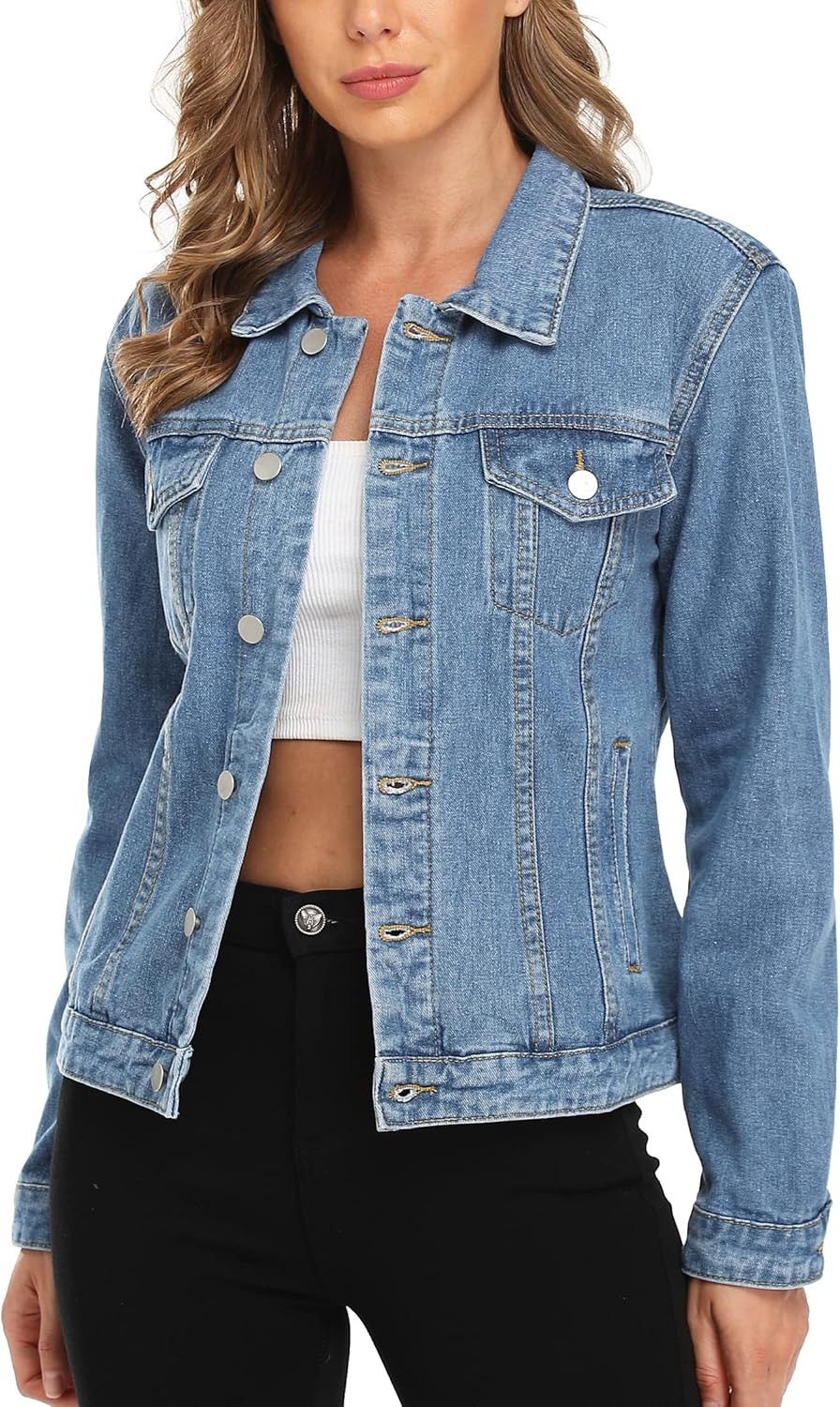 MISS MOLY Women's Denim Jackets Button Up Long Sleeve Ripped Vintage Trucker Jackets | Amazon (US)