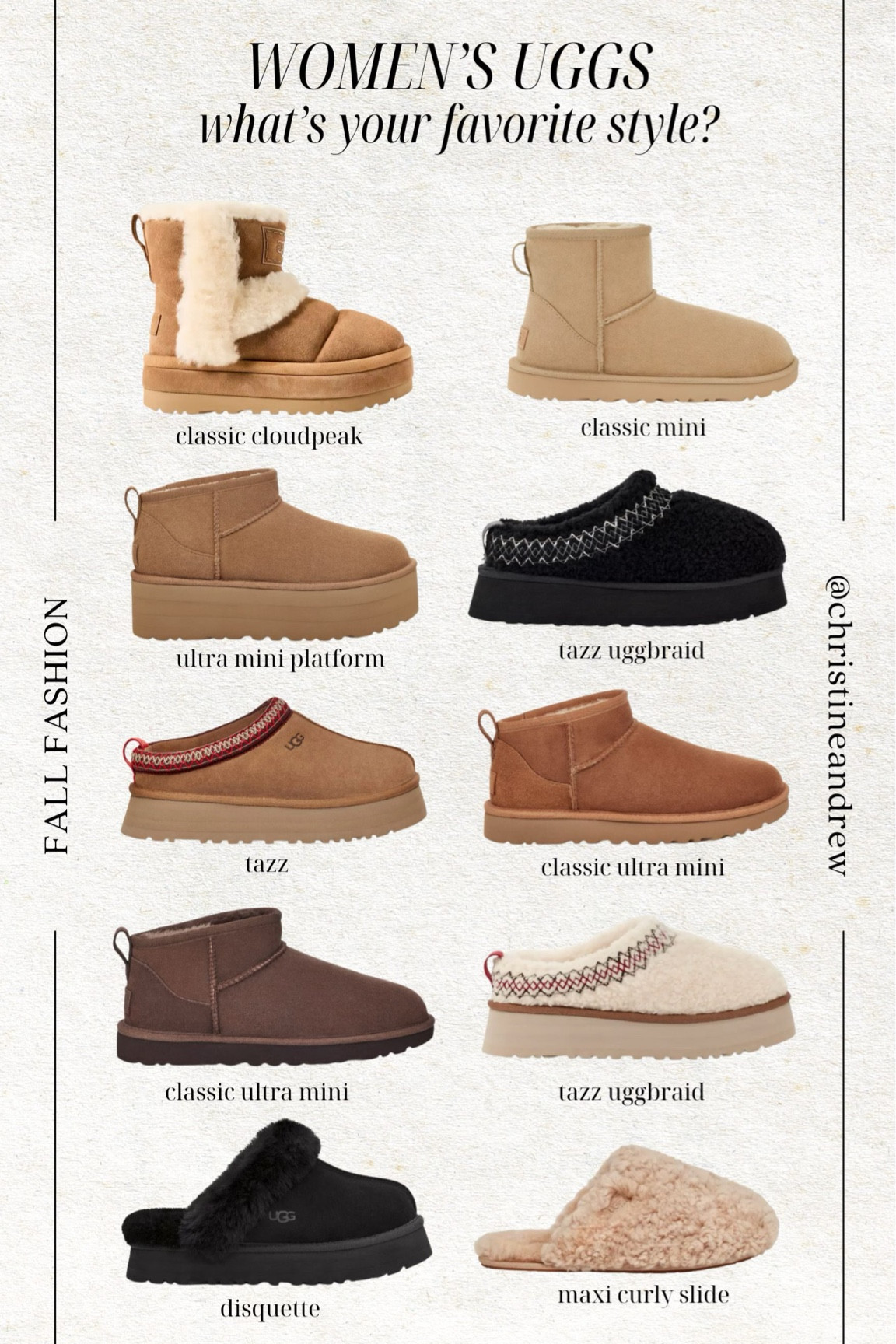 What’s your favorite style Ugg? So many good ones to choose from 🤩 these all make the perfect Christmas gift for her 🤎

Ugg; Ugg tazz; fuzzy Ugg; Ugg slipper; Ugg boot; gift guide; gift for her; mom gift; sister gift; friend gift; daughter gift; teen girl gift; chestnut Ugg; ultra mini Ugg; mini Ugg; fall fashion; Christine Andrew 

#LTKSeasonal #LTKshoecrush #LTKGiftGuide