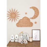 Nursery Wicker Wall Decor, Hanging Moon, Wall Basket Decor Set, Boho Sun | Etsy (US)