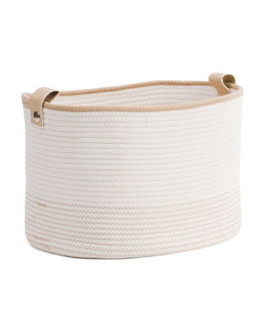 Medium Cotton Rope Oval Basket With Zig Zag Stitch Accent | TJ Maxx