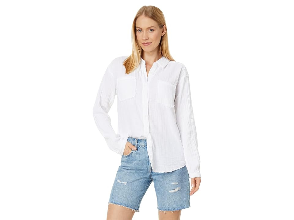 Mod-o-doc Double Layer Gauze Long Sleeve Flowy Button-Up Shirt (White) Women's Clothing | Zappos