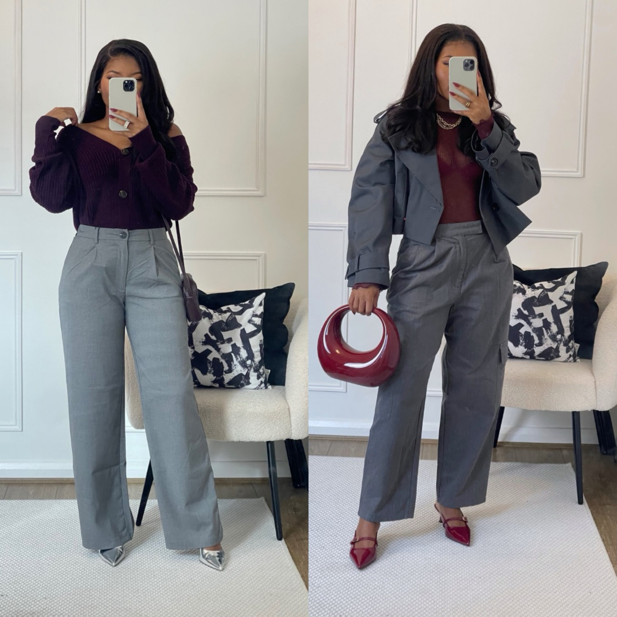 Styling Burgundy Outfits 🍒

🔎 cherry, burgundy, ox blood, tailored trousers, grey trousers, cropped trench coat, grey, monochrome, blood red outfits, cherry outfits, grey outfits

#LTKfindsunder100 #LTKfindsunder50 #LTKstyletip