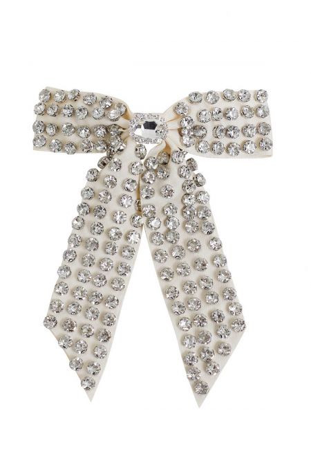 Rhinestone Bow Hair Clip in Cream | Chicwish