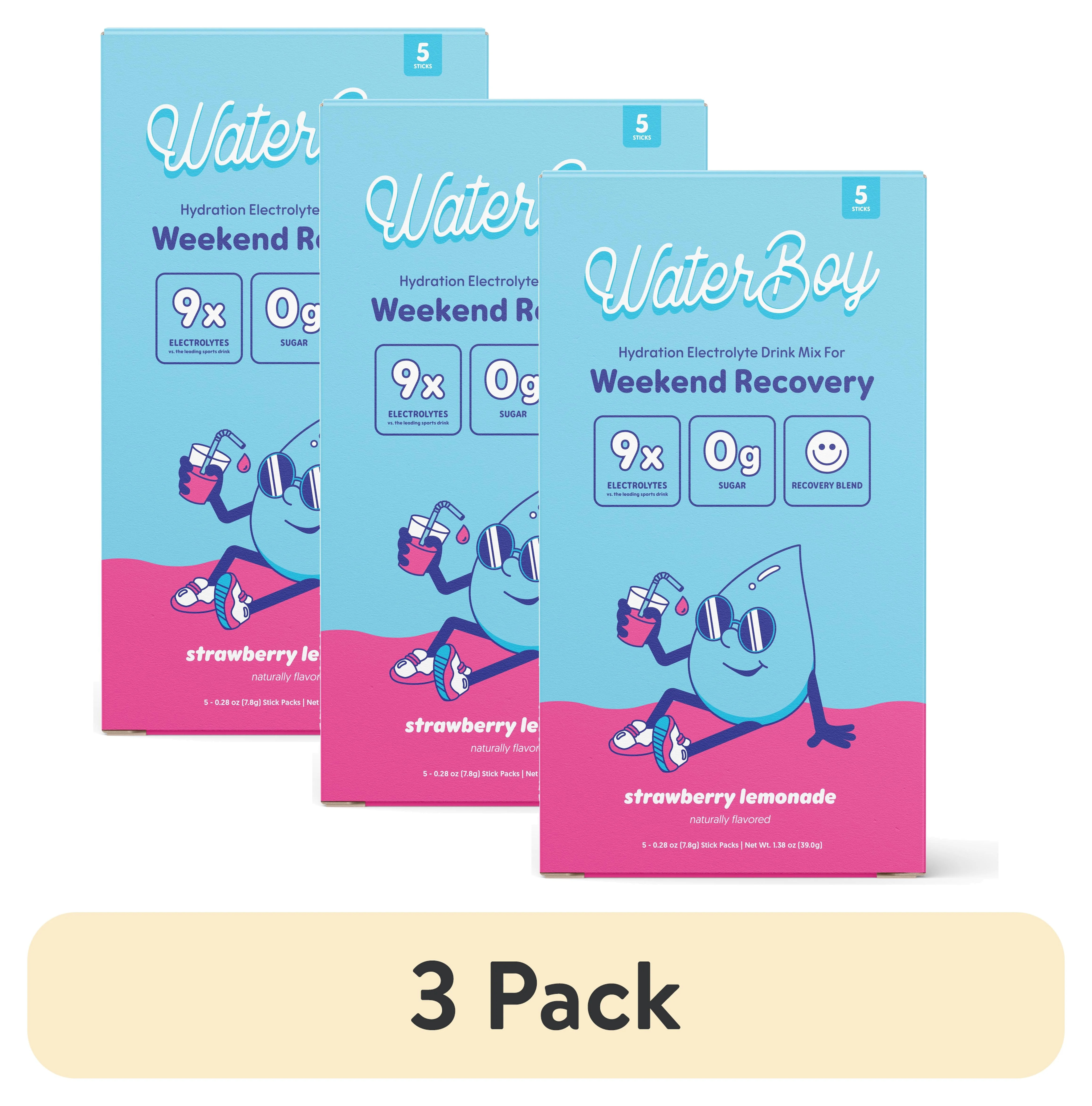 (3 pack) Waterboy Hydration and Weekend Recovery Powder Packets, Strawberry Lemonade 5 Count | Walmart (US)