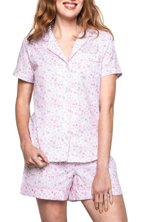 Petite Plume Floral Short Cotton Pajamas in White at Nordstrom, Size Small | Nordstrom