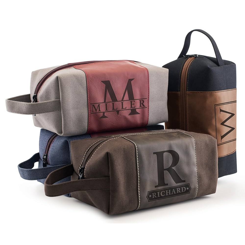 Toiletry Bag for Men Personalized, Laser Engraved Initial & Name on Leather, Custom 4 Canvas Colo... | Amazon (US)