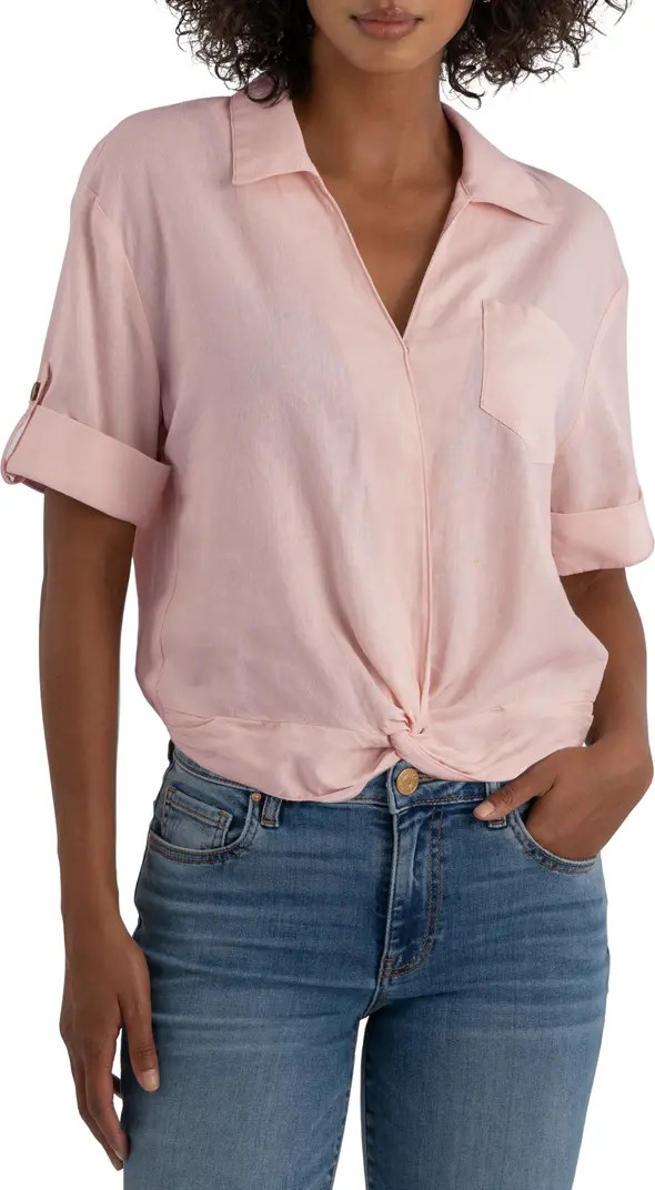 Rebel Knot Front Linen Blend Top | Nordstrom