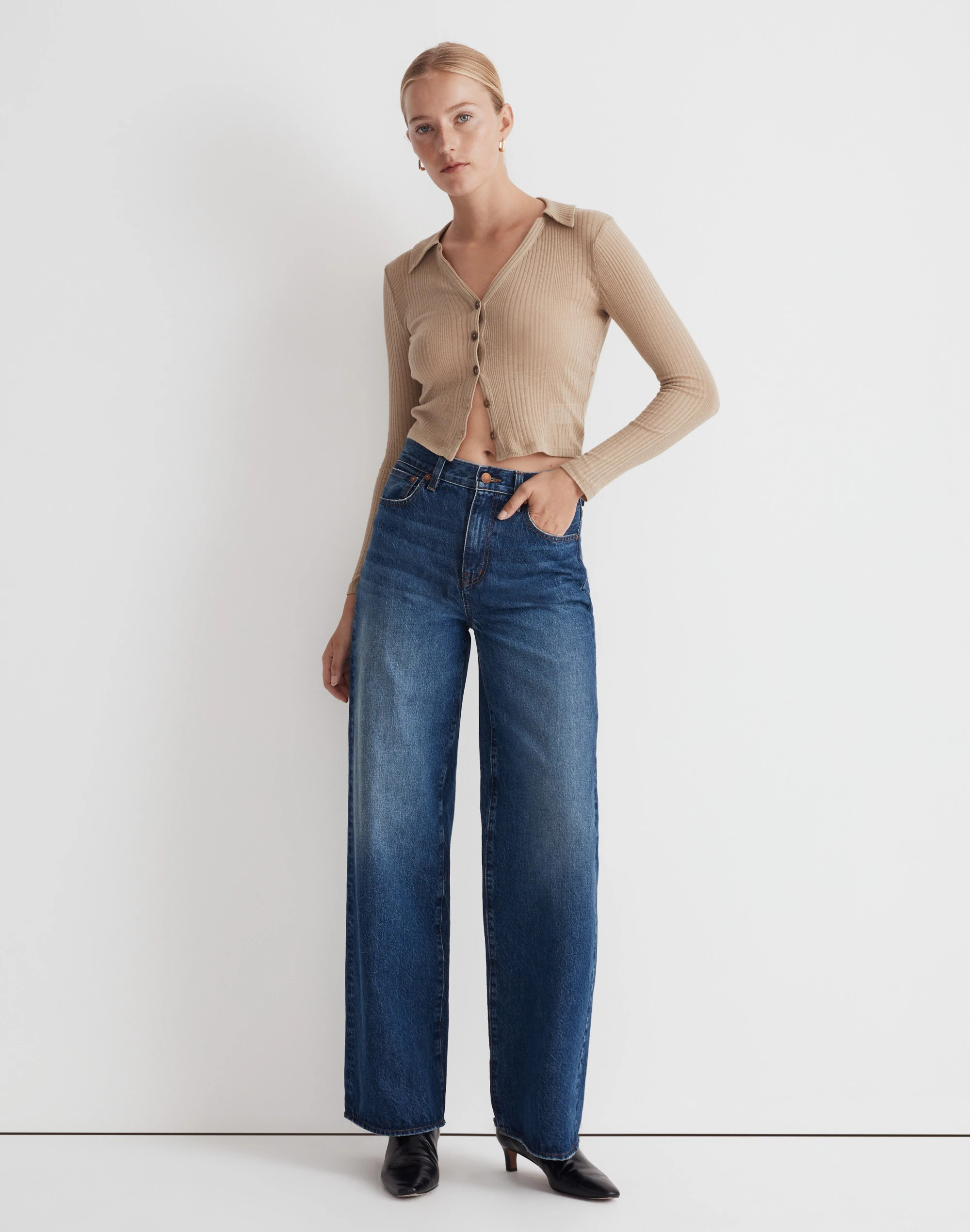 Petite Superwide-Leg Jeans in Halleran Wash | Madewell