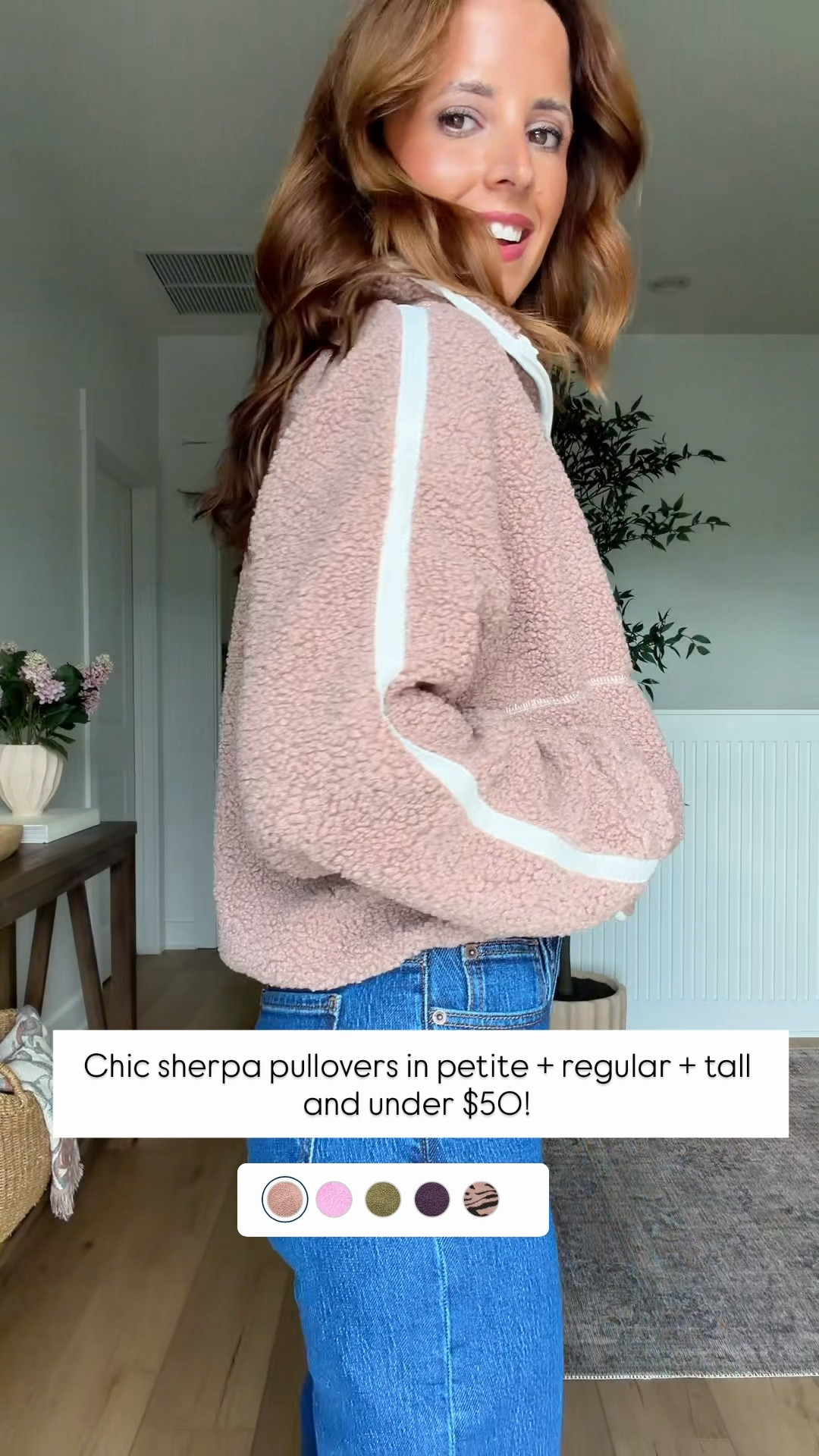 I love these new chic Sherpa pullovers in XS petite. Fall outfits. Fall style. Casual outfits. Everyday outfit. Mom outfit. Travel outfits.￼