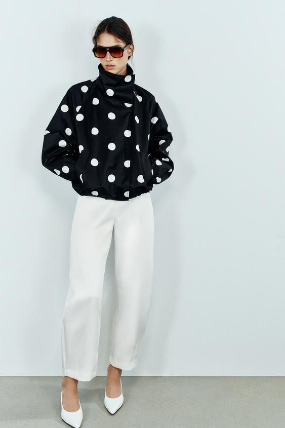 Zara - Bomber Jacket With Dots - White - L - Woman | Zara UK