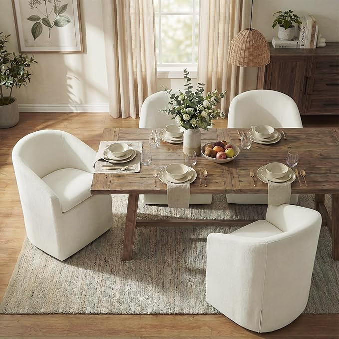 Upholstered Dining Chairs with Casters, Washable Cover Modern Dining Room Chairs with Barrel Back... | Amazon (US)