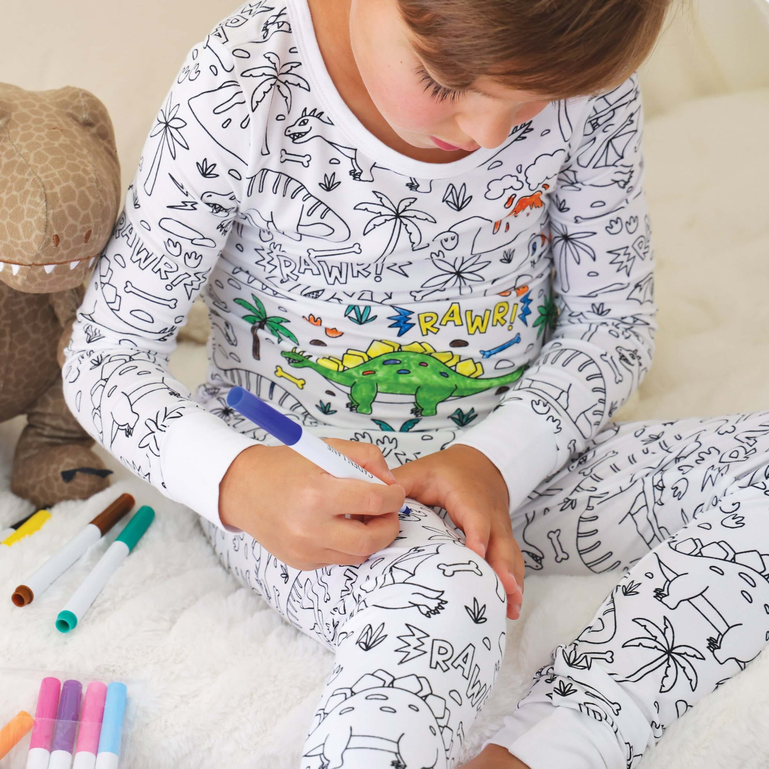 Colorable Two Piece Pajama Set | Jurassic Playground | Caden Lane