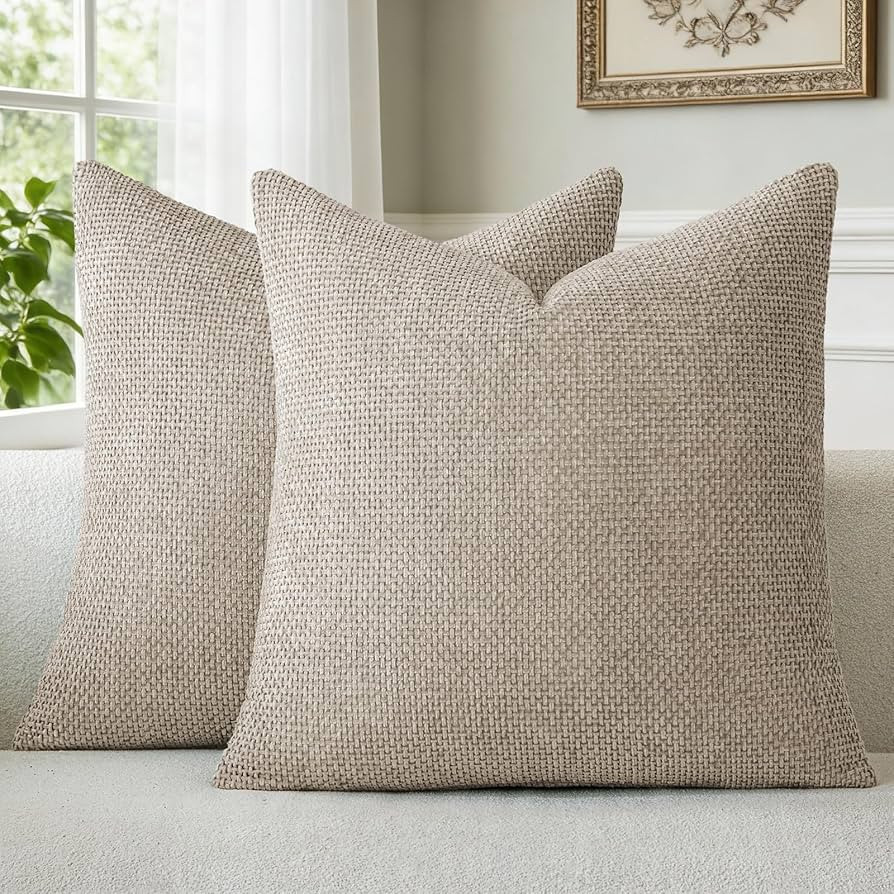 a moment Taupe Chenille Throw Pillow Covers 16x16 Inch Pack of 2 Modern Decorative Throw Pillow C... | Amazon (US)
