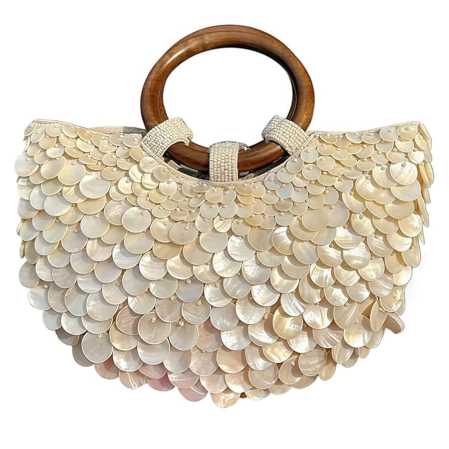 Shell Beaded Clutch Purse for Women Luxury Handmade Top Handle Bag Beach Evening Handbag for Summ... | Amazon (US)