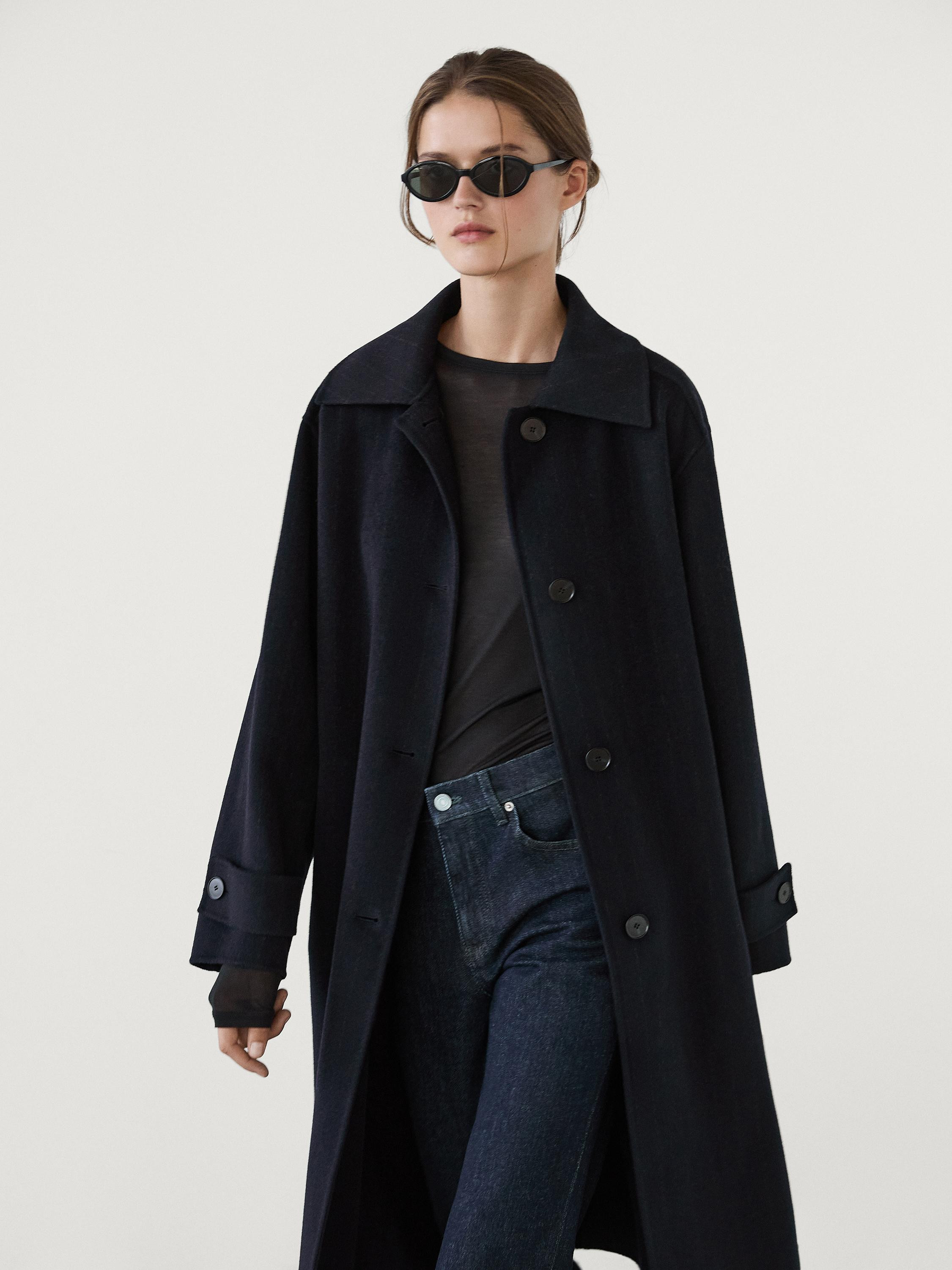 Long pinstripe wool blend coat | Massimo Dutti US