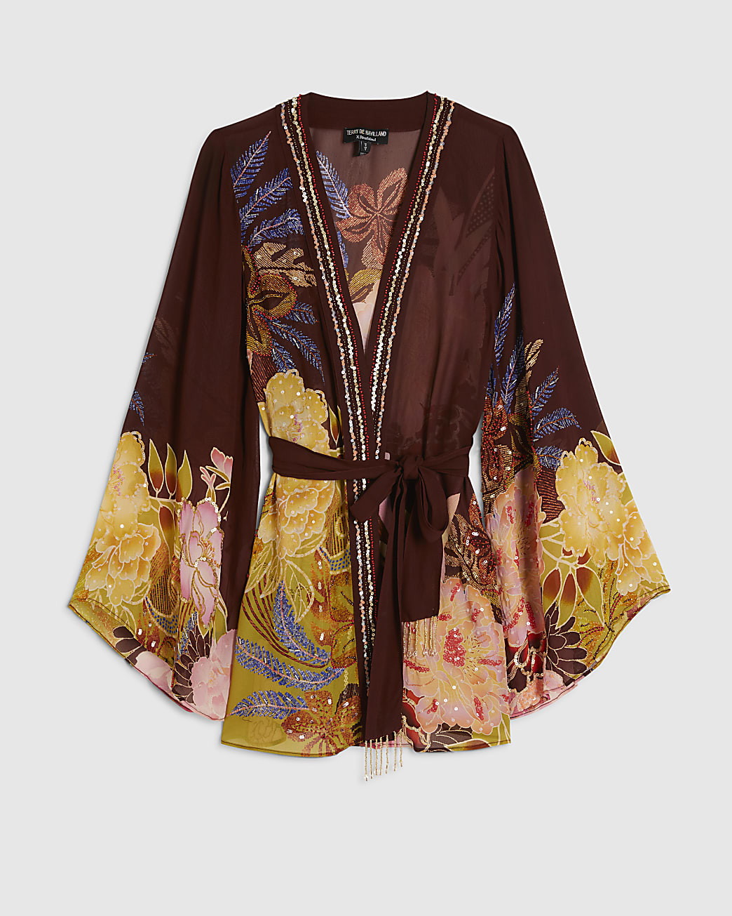 Brown Floral Embellished Kimono | River Island UK & IE