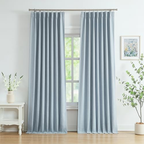 WEST LAKE 95 Inches Length Dusty Blue Bailey Pinch Pleated Full Blackout Curtain Panels with 100 ... | Amazon (US)