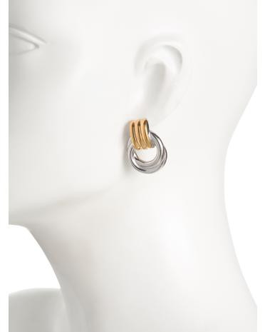 Two Tone Drop Hoop Earrings | New Arrivals | TJ Maxx
