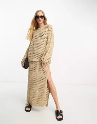 ASOS EDITION crew neck long sleeve knit top and midi skirt in camel | ASOS (Global)