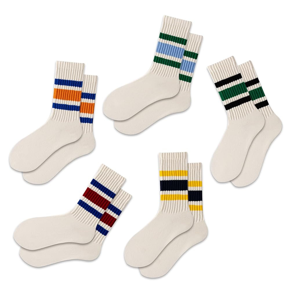 DarkCom Striped Crew Socks 5 Pairs Seamless Toe for Men and Women, Color of Light Cream, Casual C... | Amazon (US)