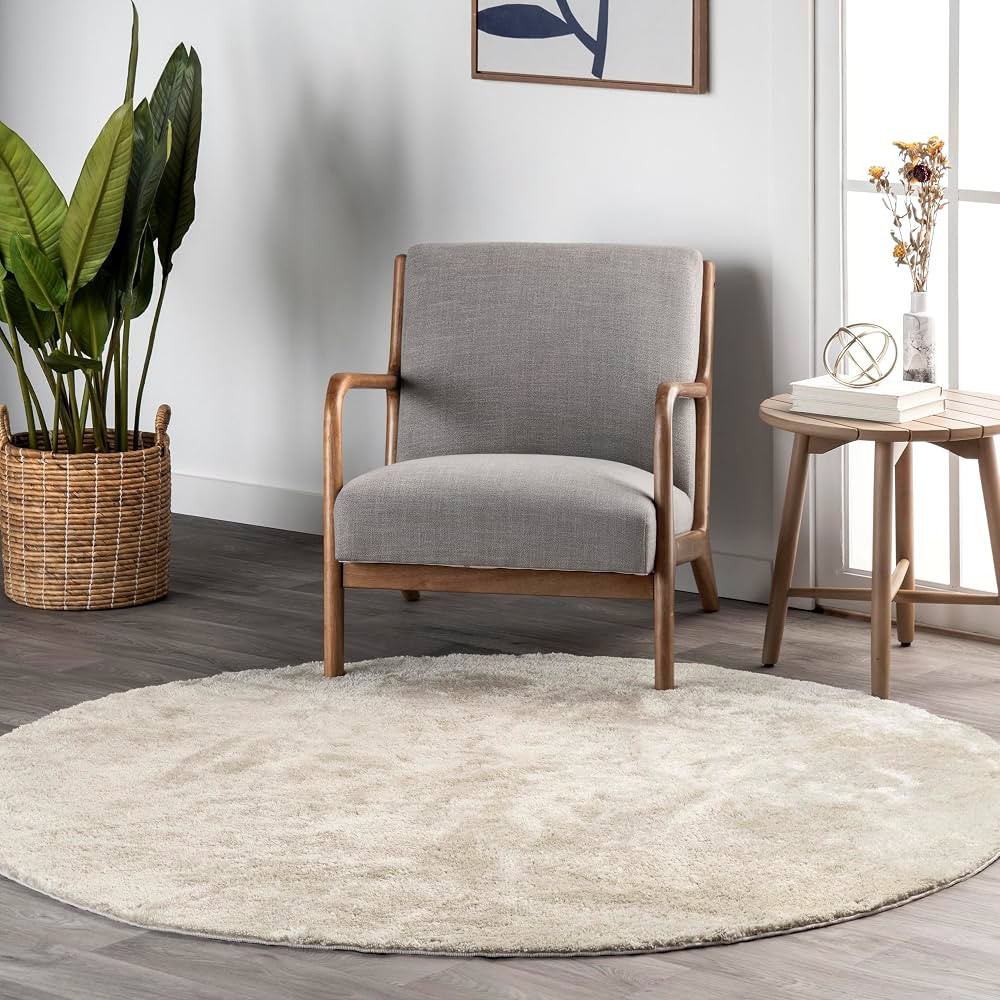 nuLOOM Loni Solid Machine Washable Shag Area Rug, 6' Round, Cream | Amazon (US)